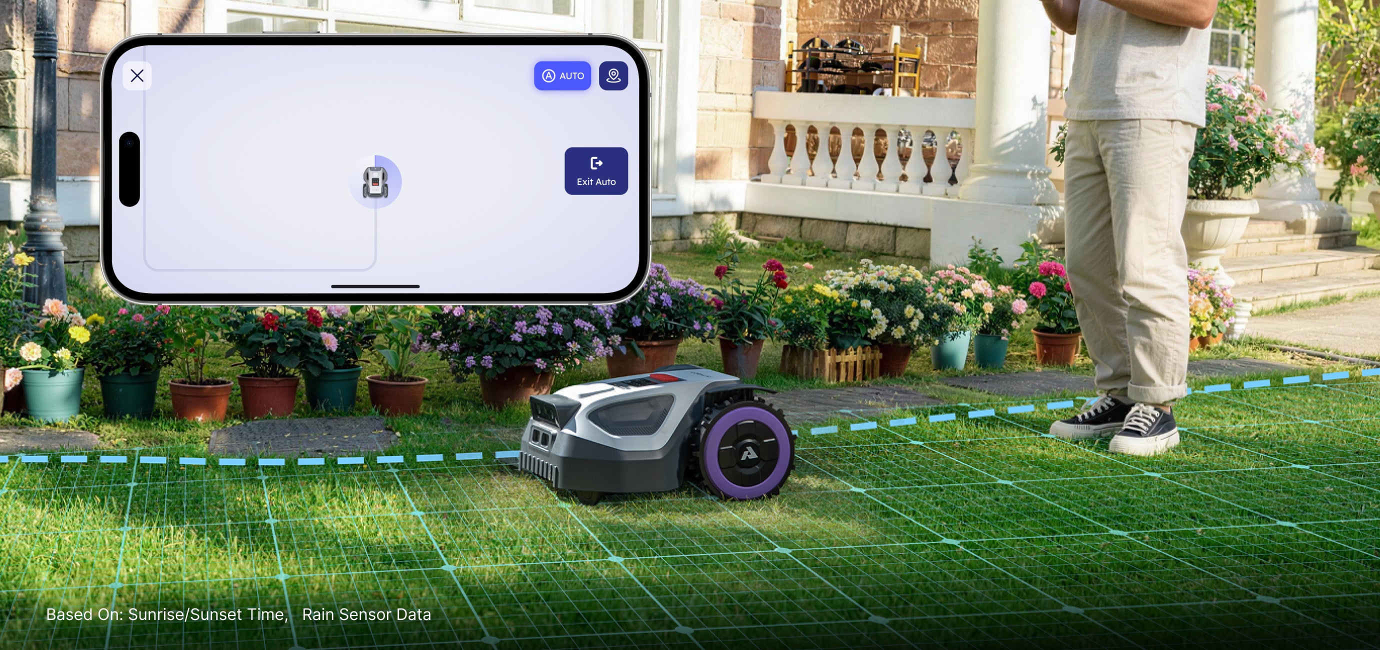 Detailaufnahme der Sensorik des ANTHBOT M9 – Full-Band RTK + Dual Vision für kabelloses Mähen